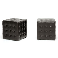 Baxton Studio BH-5589-DARK BROWN-OTTO Siskal Modern Cube Ottoman Set of 2